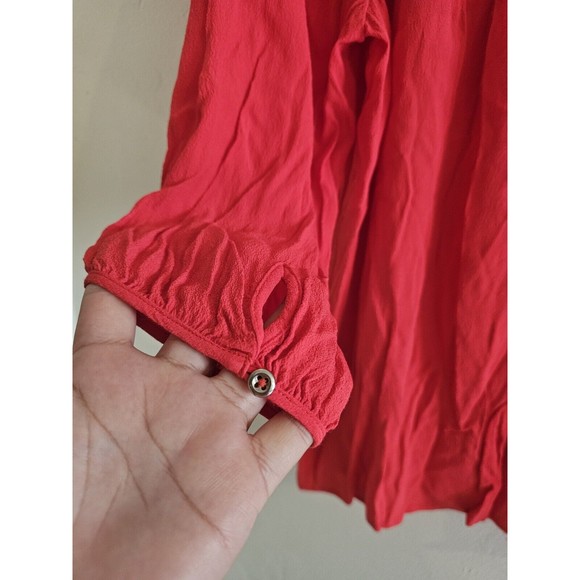 Banana Republic Shirt Womens L Orange Balloon Sleeve Pleated Scoop Neck - Picture 5 of 6